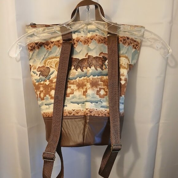 New Southwestern Cowgirl Bucket Tote Backpack Aztec Bear Fish Brown Blue Cowgirl main image 5